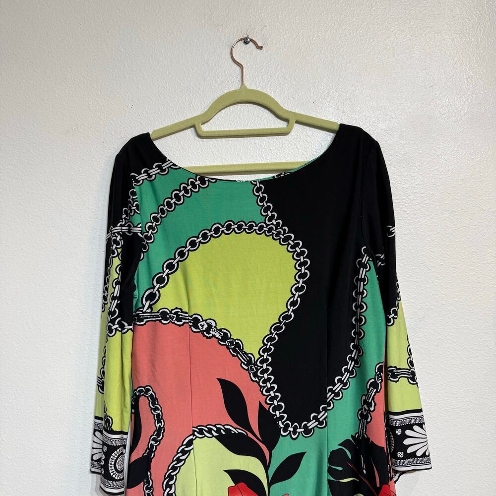 Lily Black Floral Midi Shift Dress Sz XL - Picture 6 of 8